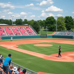 University of Texas softball team playing in a match with fans cheering.