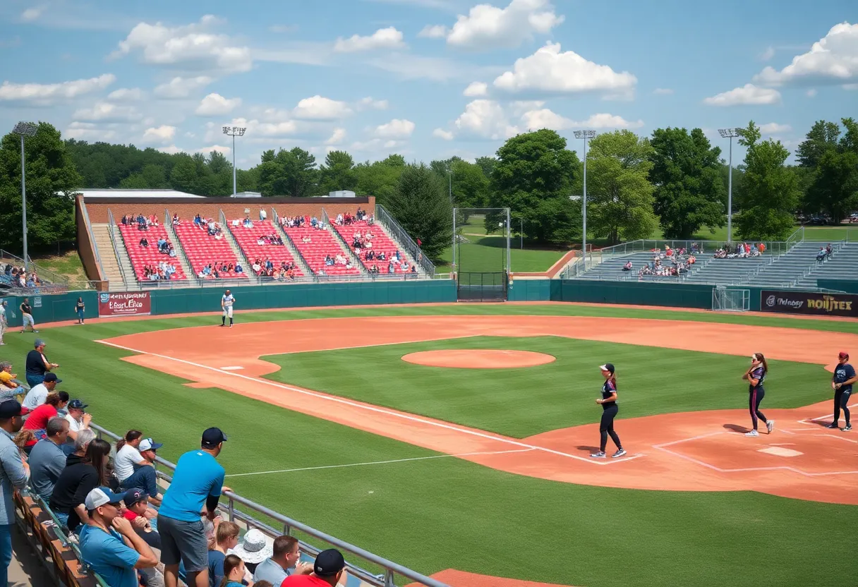 University of Texas softball team playing in a match with fans cheering.