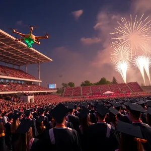 Outdoor graduation ceremony at University of Texas Austin