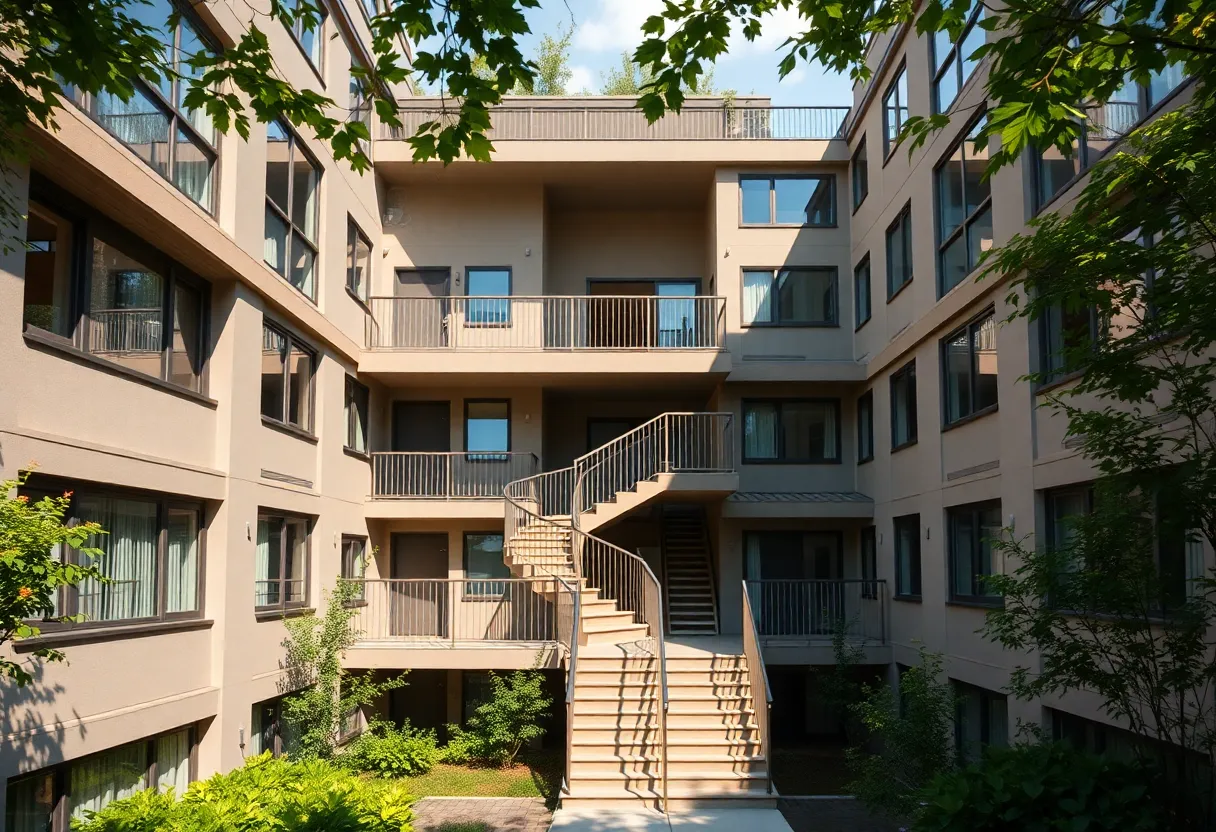 Exterior view of the Ashram multifamily housing project in Austin