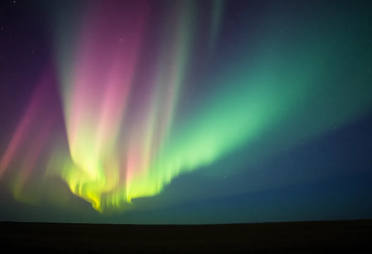 Vibrant aurora borealis in the Texas night sky