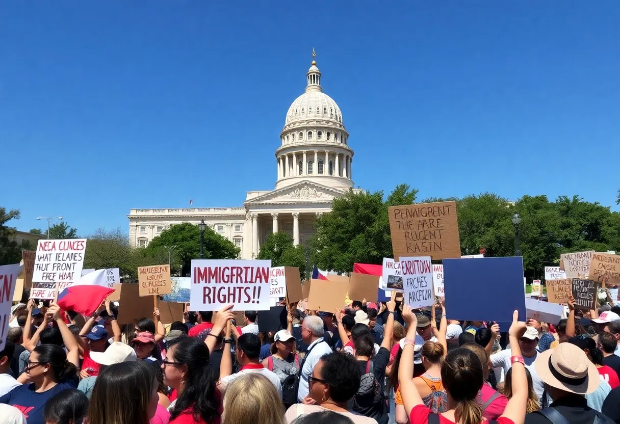 Crowd of protesters at Austin anti-ICE demonstration