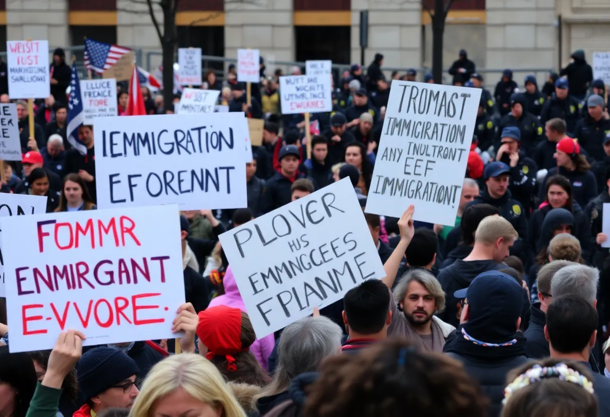 Protesters and police clash during an anti-ICE demonstration in Austin