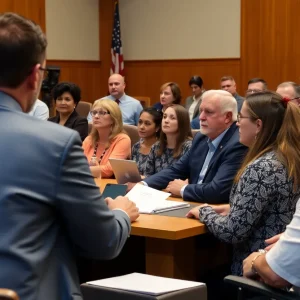 Citizens at a city council meeting discussing License Plate Readers