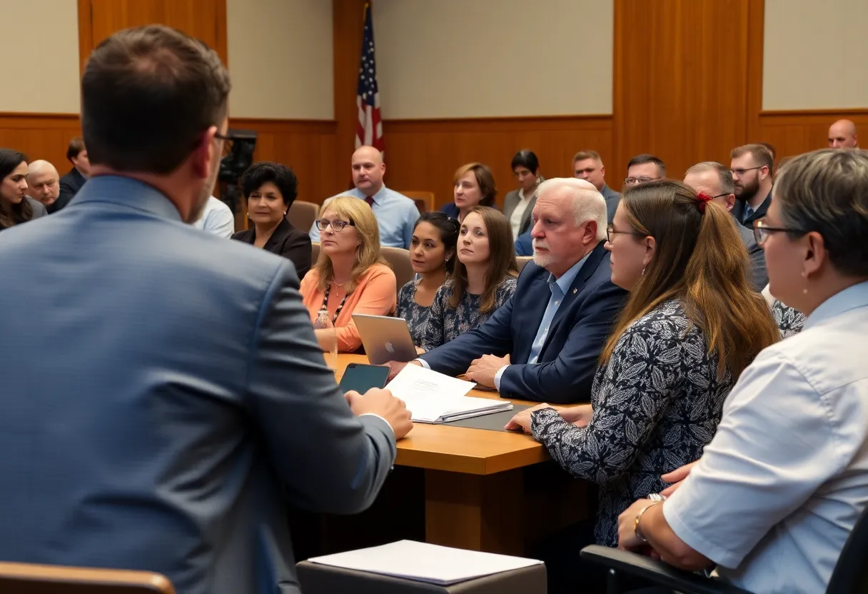 Citizens at a city council meeting discussing License Plate Readers