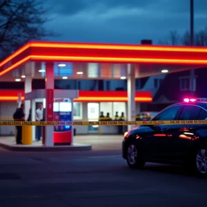 Police investigating a crime scene at a gas station in Austin