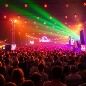 A joyous live music festival in Austin, capturing the spirit of community celebration.