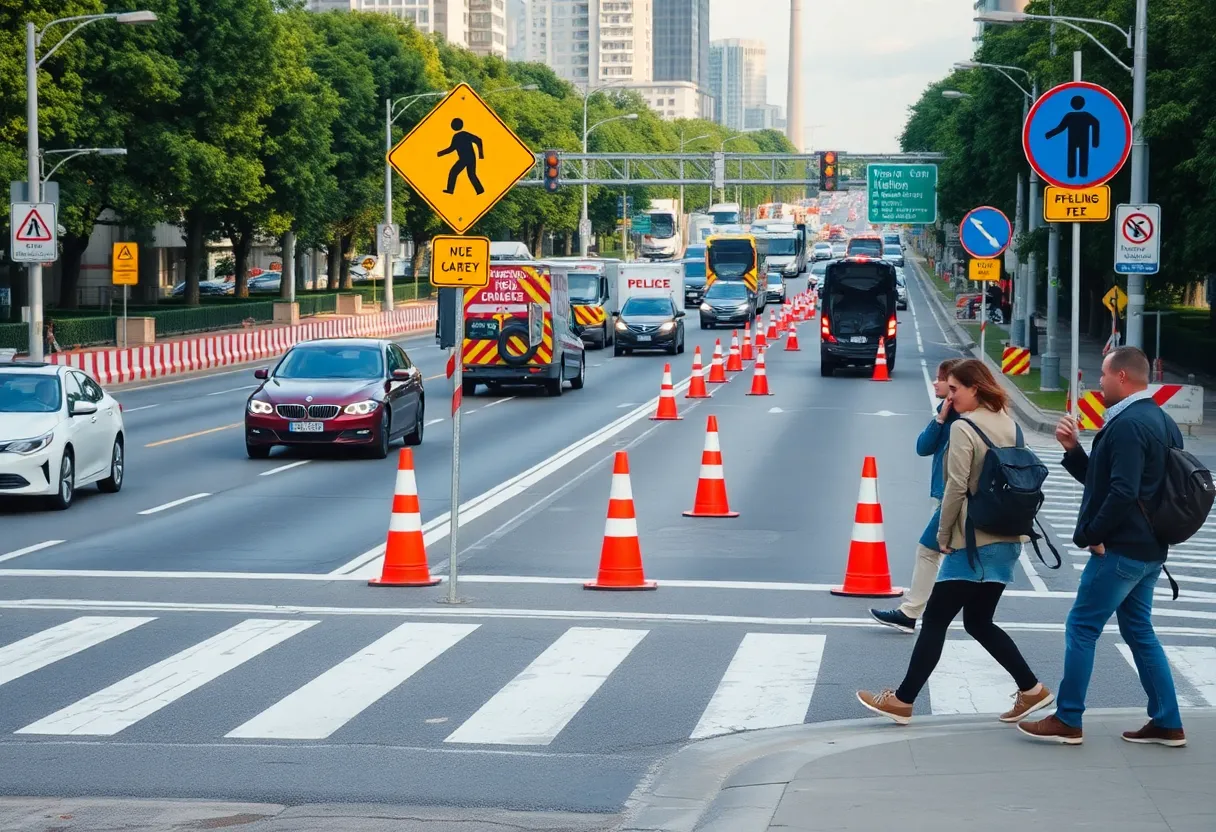 Emergency responders at a vehicle-pedestrian crash site on I-35