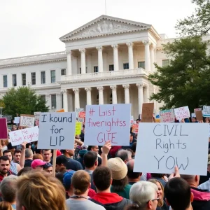 Crowd of protesters in Austin demonstrating against ICE policies