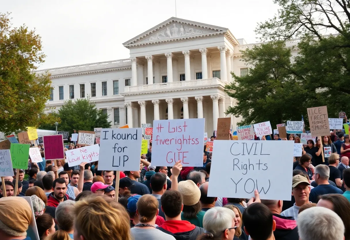 Crowd of protesters in Austin demonstrating against ICE policies