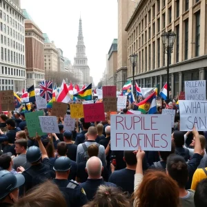 Crowds protesting against ICE in Austin