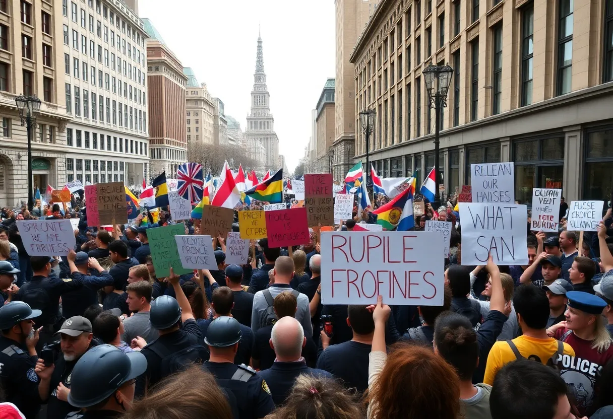 Crowds protesting against ICE in Austin