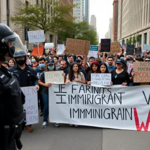 Protestors gathered in Austin holding banners advocating for immigrant rights