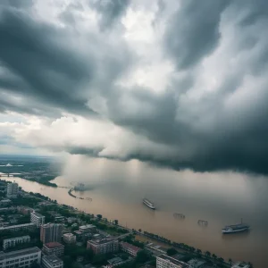 Aerial view of storm damage in Austin, Texas