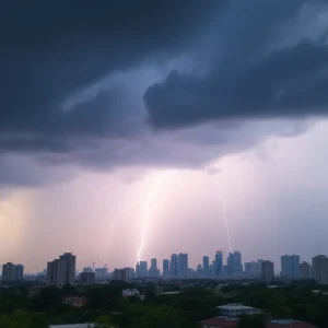 Thunderstorm over Austin skyline