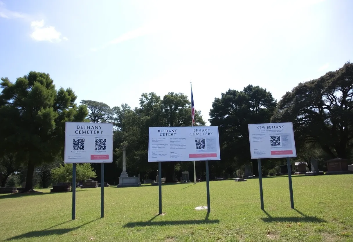 Interactive signs at Bethany Cemetery in East Austin