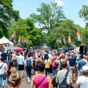 Celebration of Pride Month in Central Texas with diverse community members participating in joyful activities.
