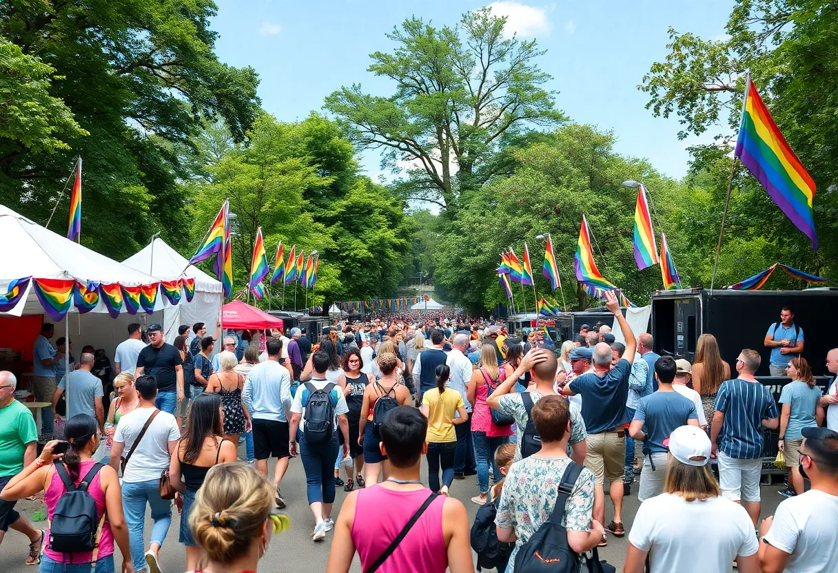 Celebration of Pride Month in Central Texas with diverse community members participating in joyful activities.
