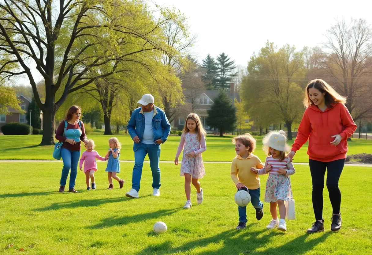 Families enjoying time together in a community park.