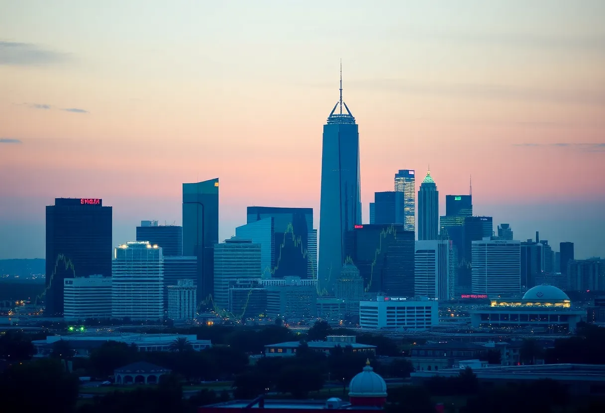Dallas Skyline and Financial Symbols