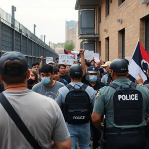 Protesters outside a detention facility