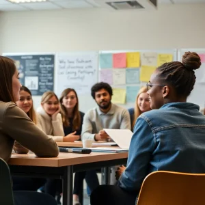 Students participating in an inclusive classroom discussion