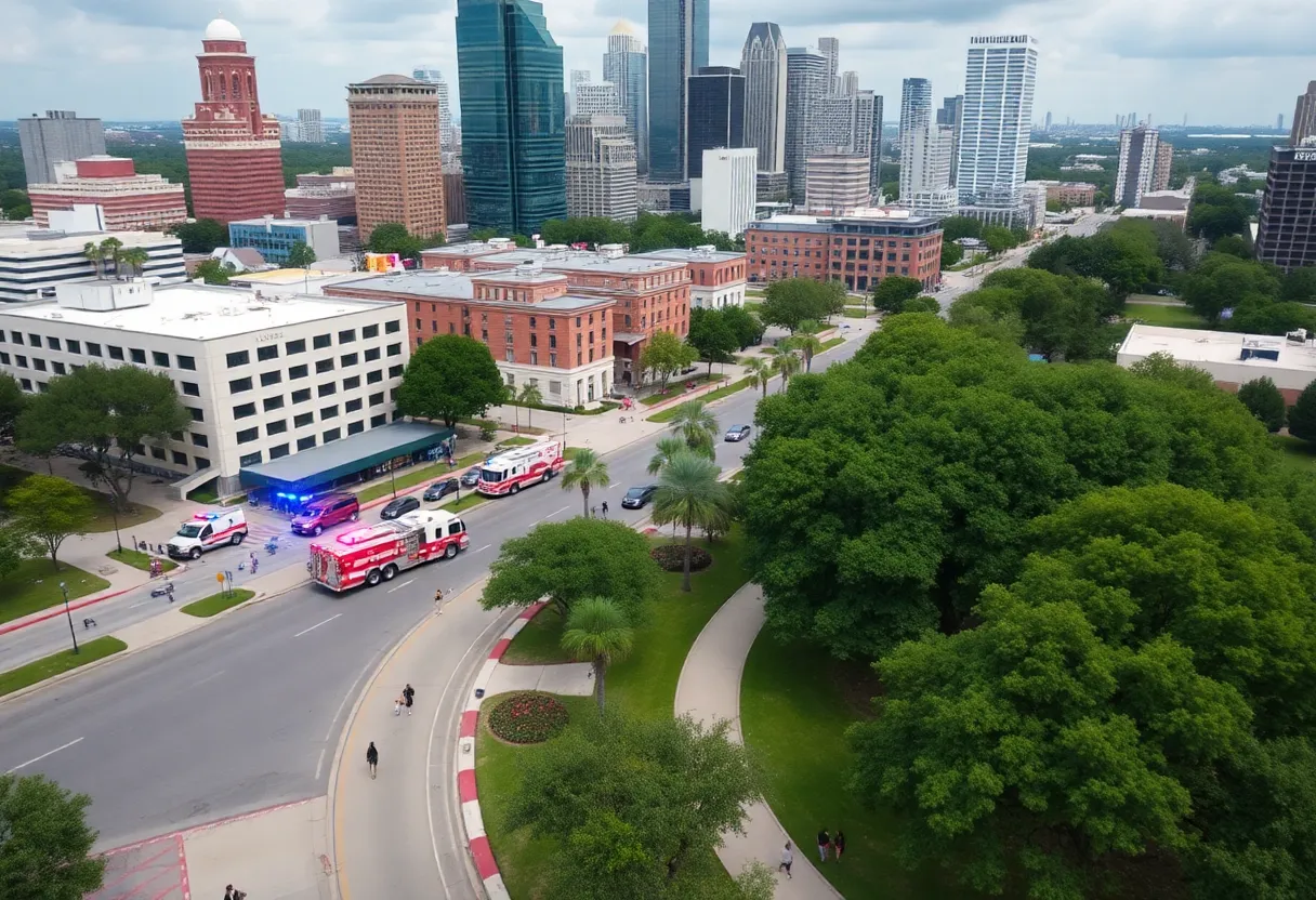 Houston city landscape representing community resilience and safety initiatives.