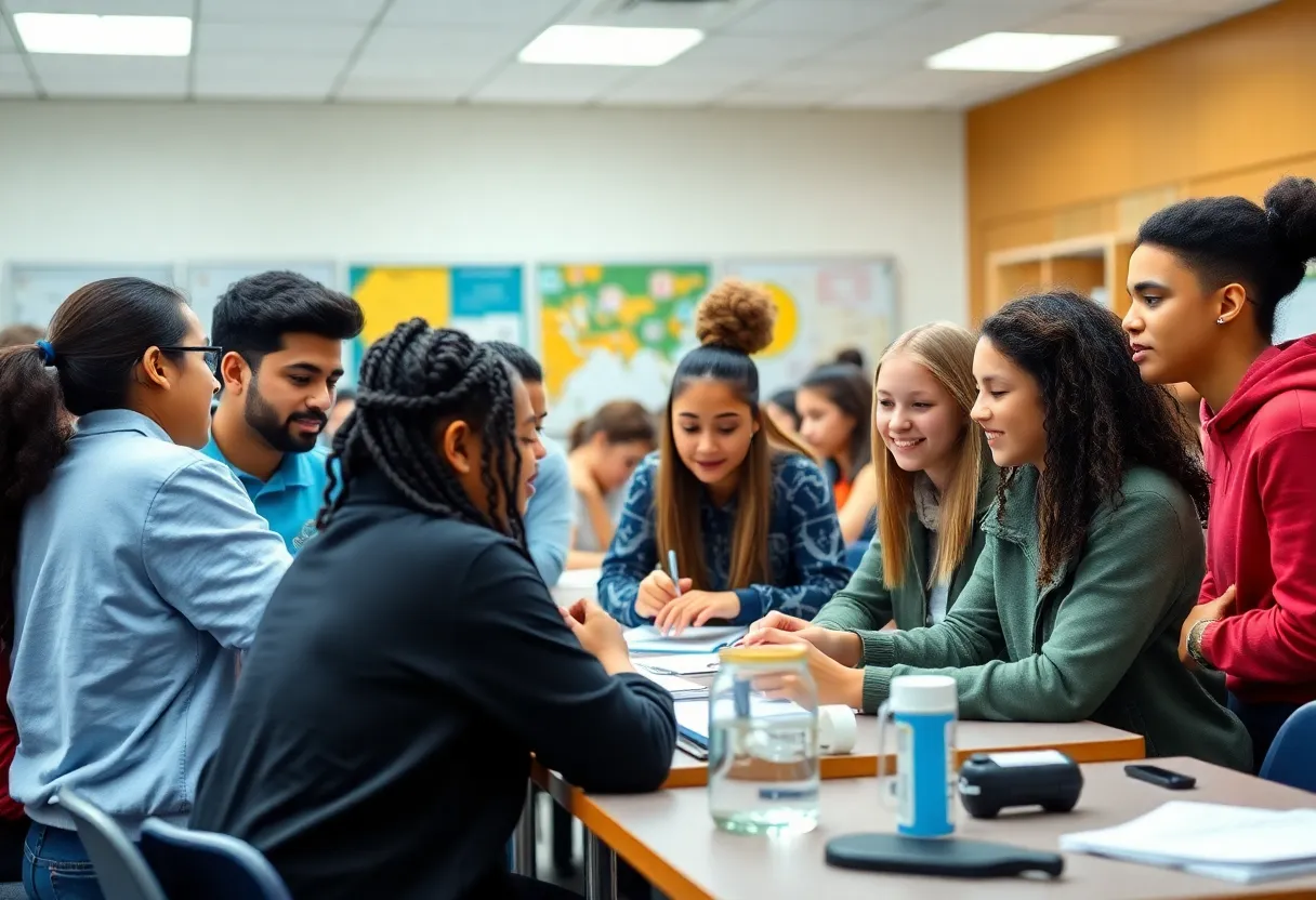 High school students participating in a classroom activity in Houston