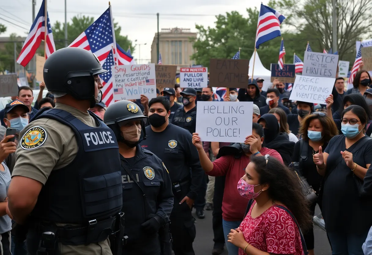 Demonstrators protesting against immigration enforcement policies