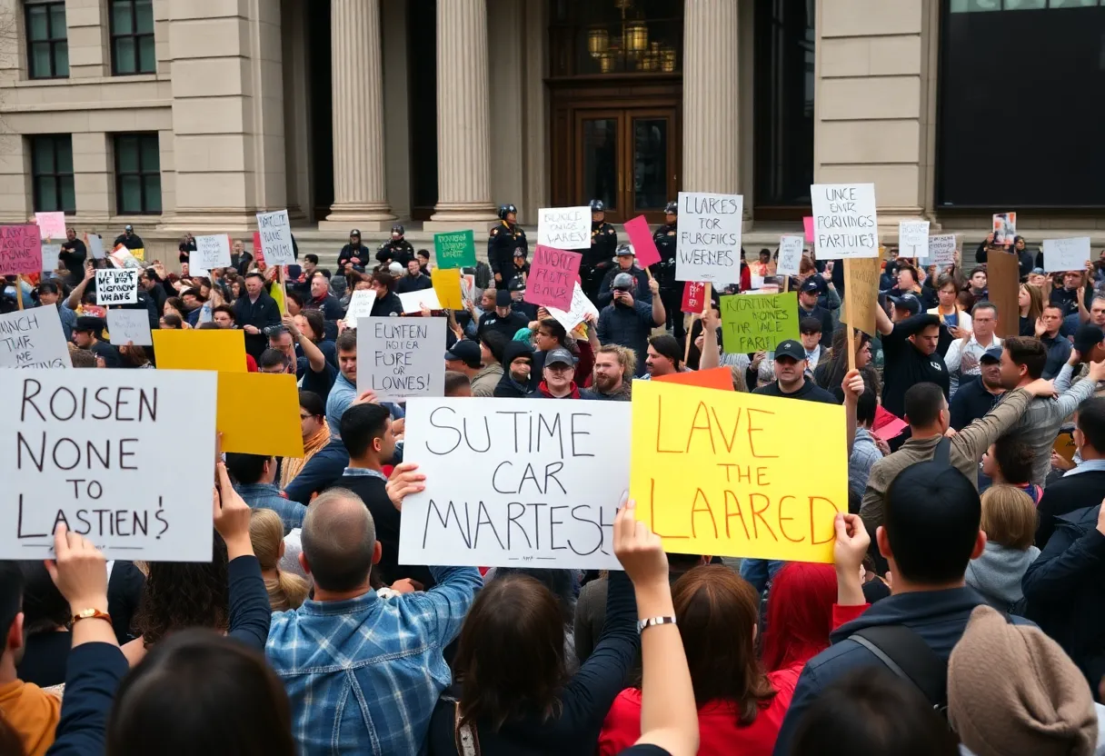 Crowd of protesters at Los Angeles immigration protest