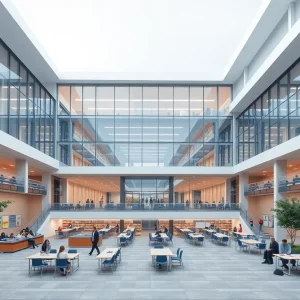 Architectural rendering of Mulva Hall at the University of Texas at Austin