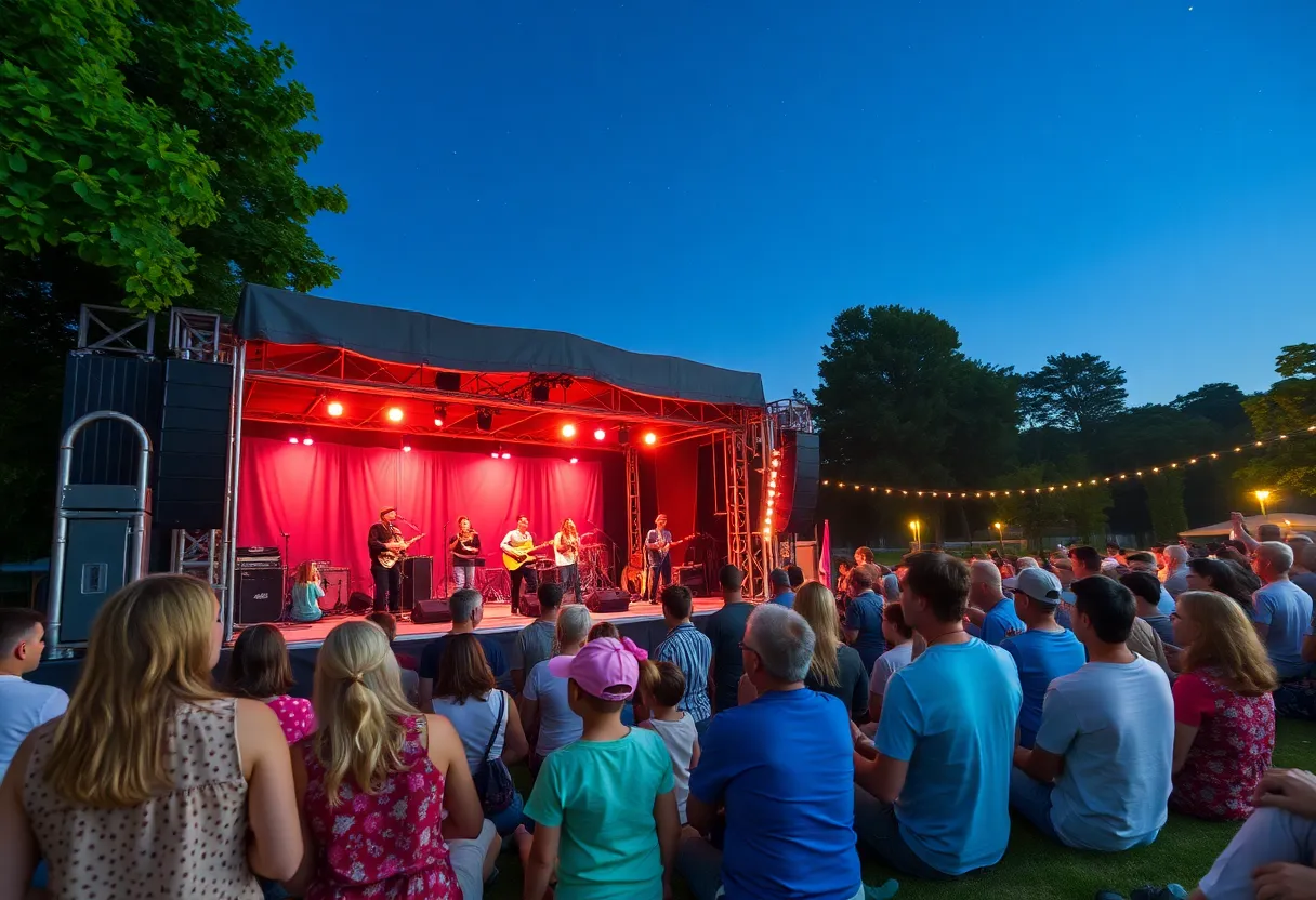 Families enjoying the Music Under the Stars concert at Bullock Museum
