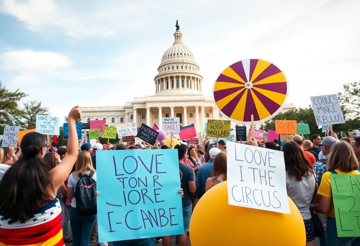 A group of diverse protestors gathered at the Texas Capitol during a peaceful demonstration.