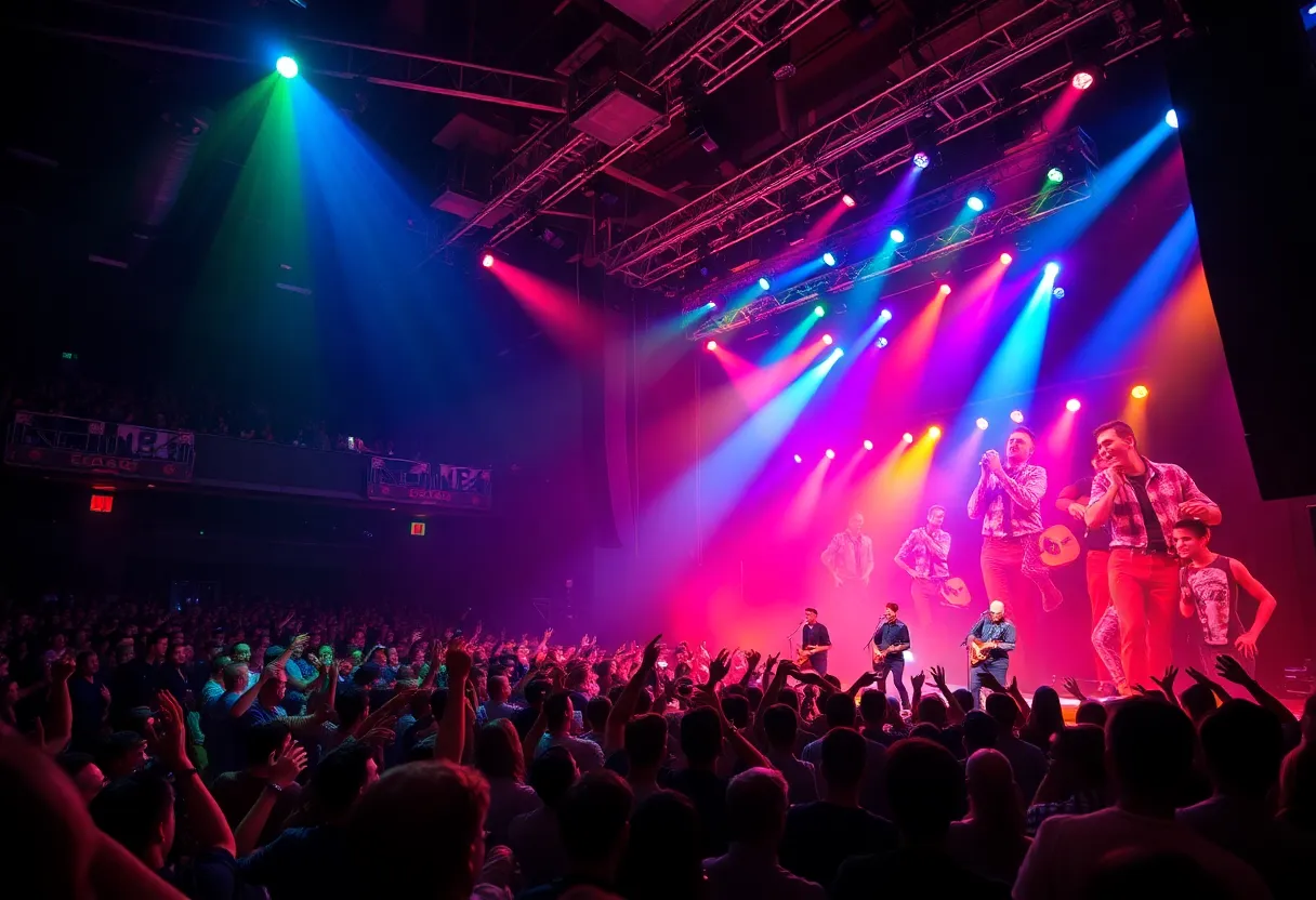 Concert scene featuring Phish performing live in Austin with an engaged audience.
