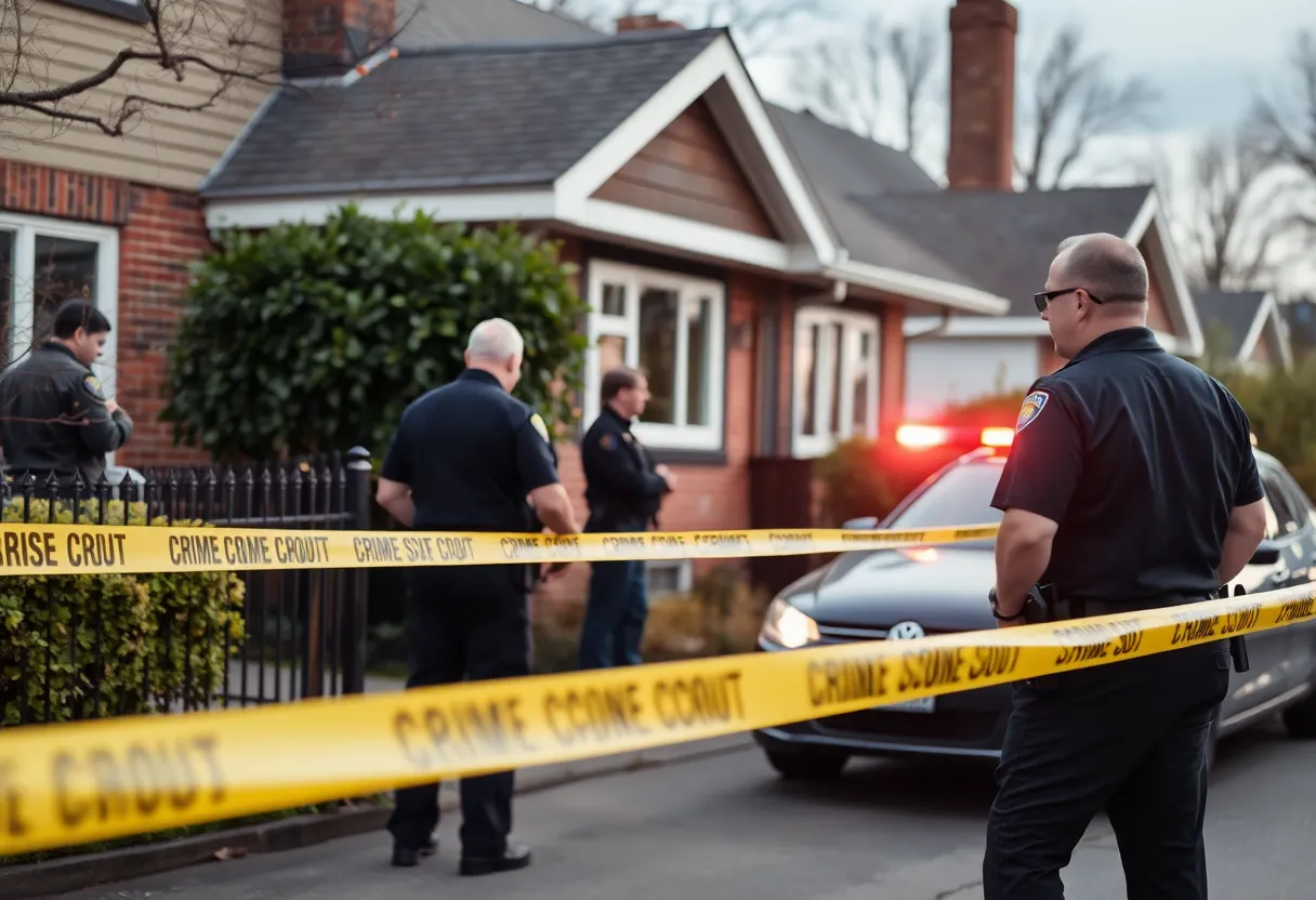 Police officers investigating a shooting incident at a residential area