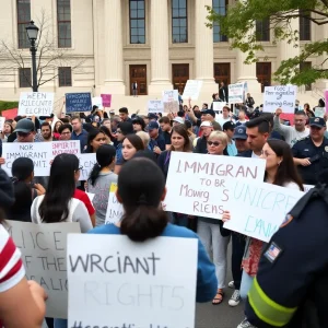 Peaceful protestors gathered for immigration rights.