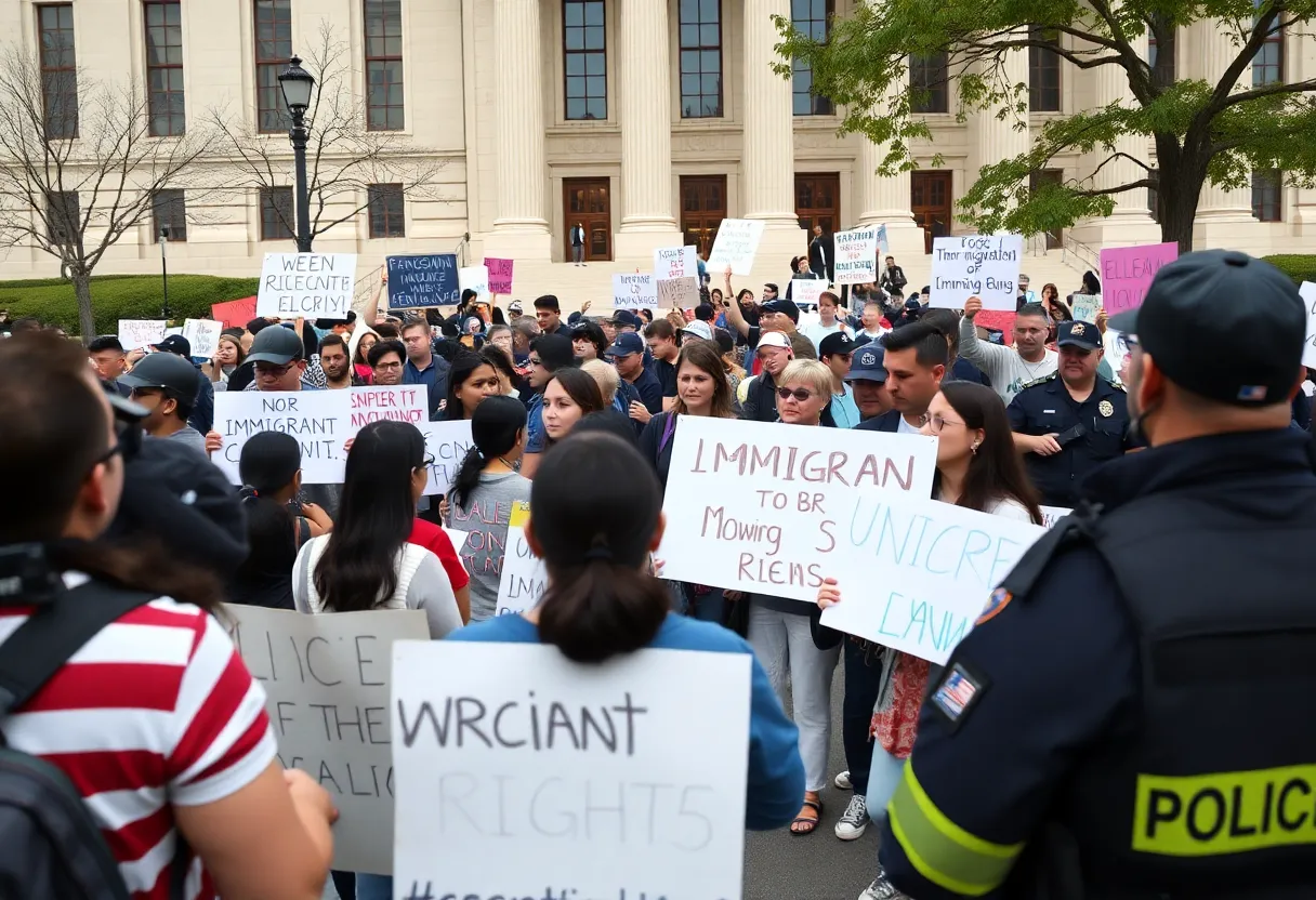 Peaceful protestors gathered for immigration rights.