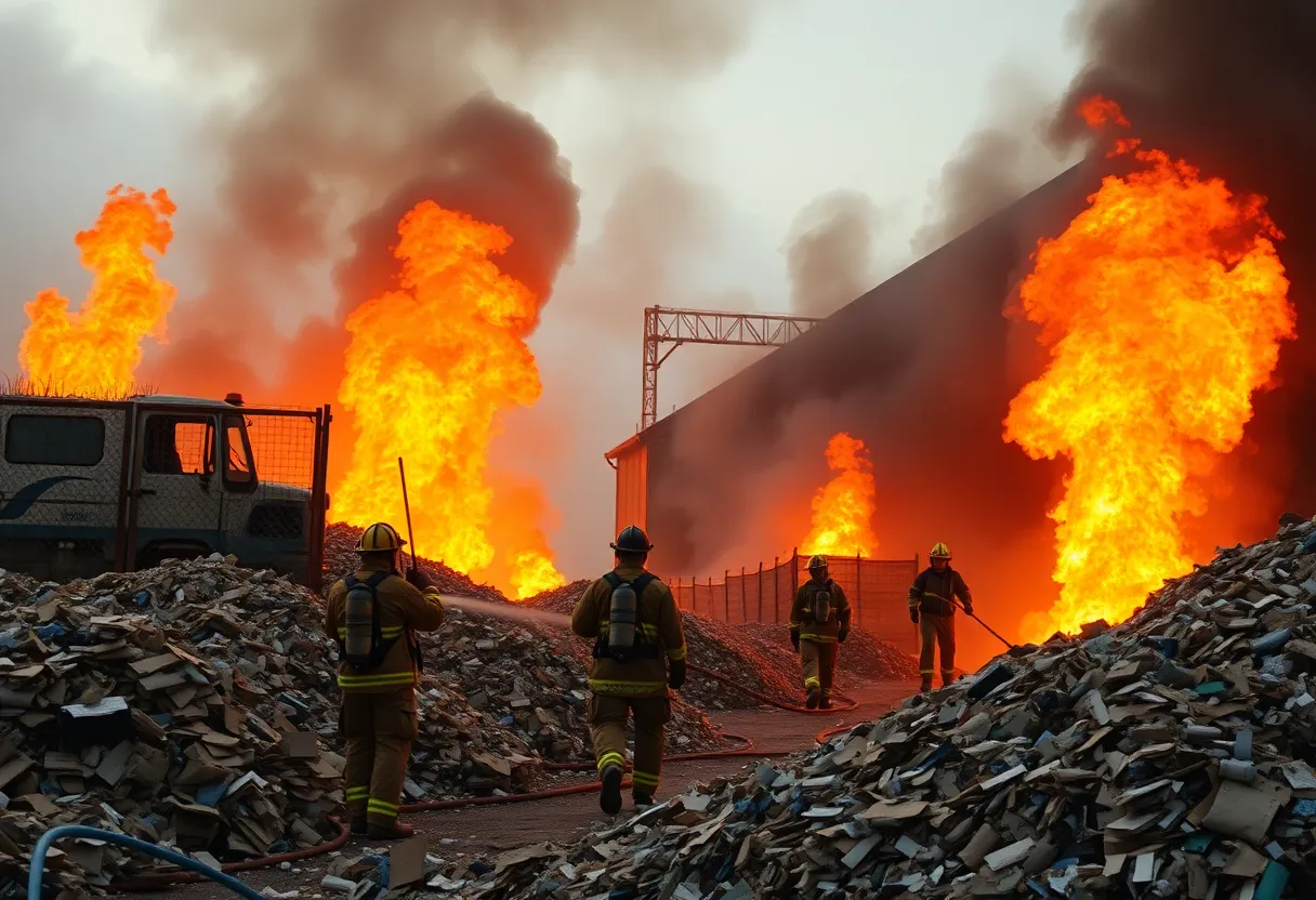 Firefighters battling a blaze at a recycling facility in Austin