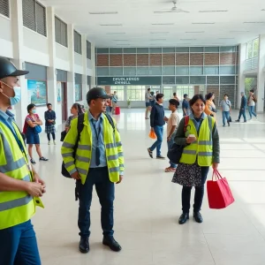 Students and security officers in a school setting