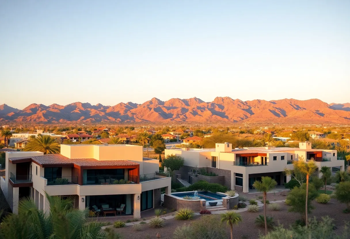 Scottsdale skyline with luxury homes and mountains