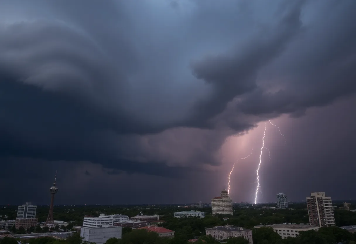 Dramatic storm clouds over Austin during severe weather conditions