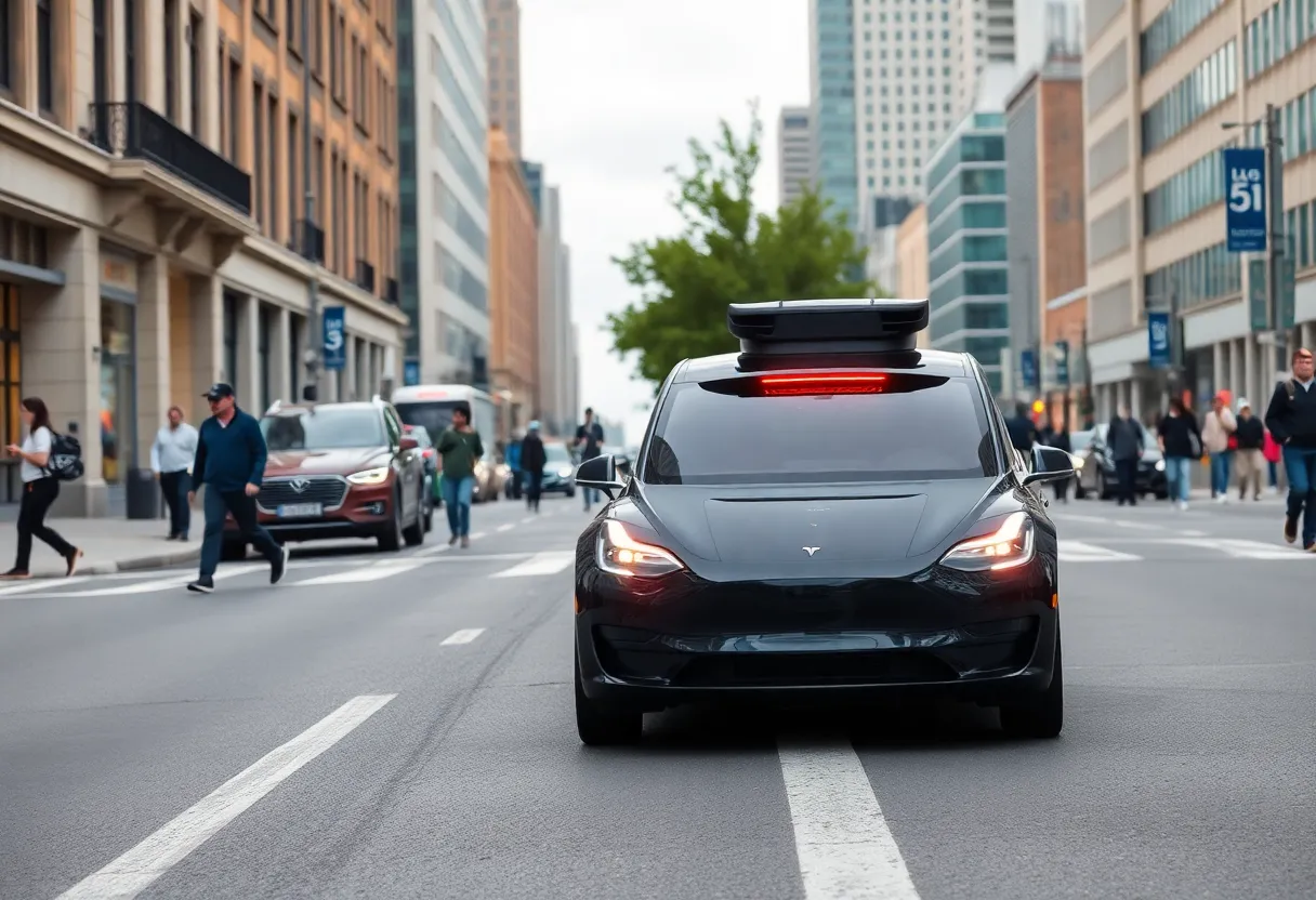 Tesla robotaxi navigating an urban street