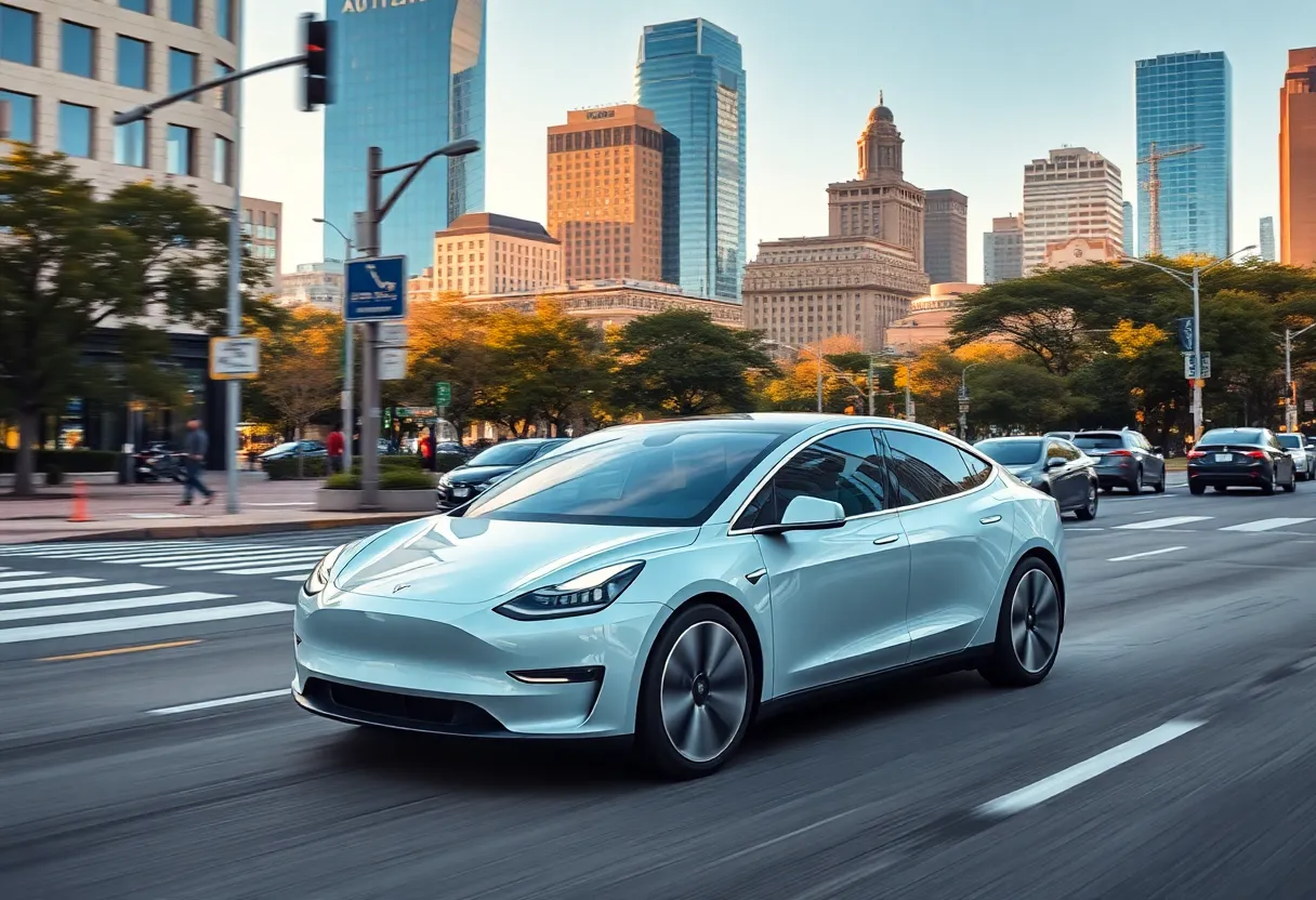 Tesla self-driving car driving through Austin