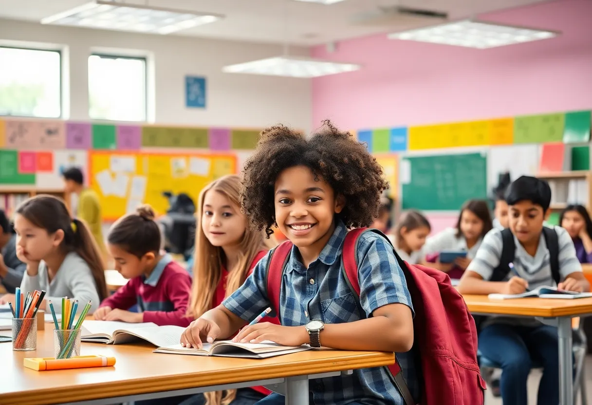 Students in a classroom exploring various learning activities.