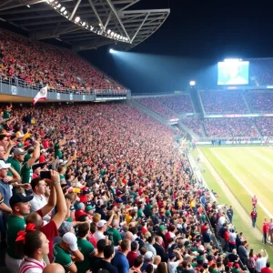 Texas Longhorns football game with fans cheering in a packed stadium.