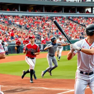 Texas Longhorns celebrating a baseball victory