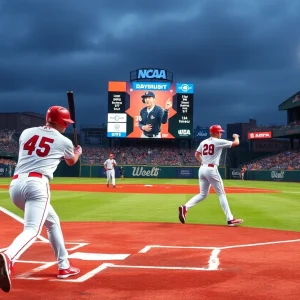 Players celebrating during the UTSA vs Texas NCAA baseball game.