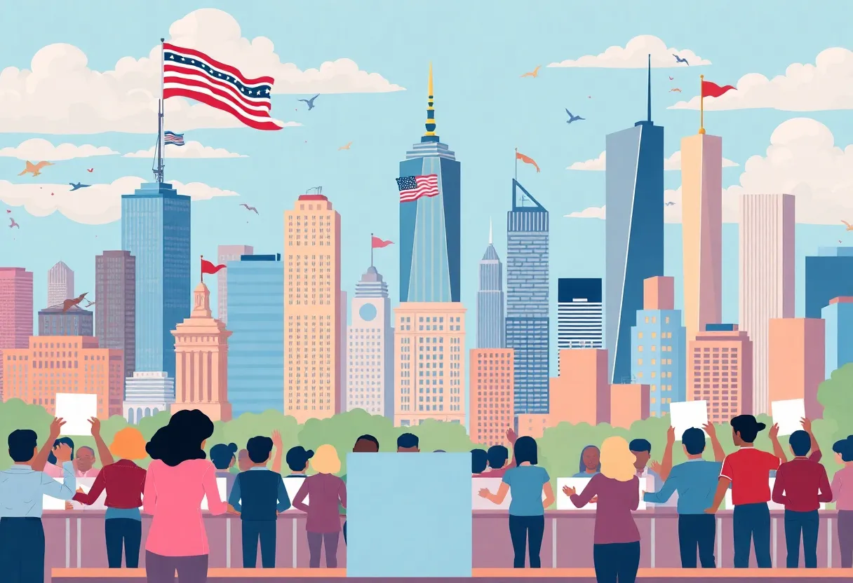 Illustration of diverse voters participating in an election