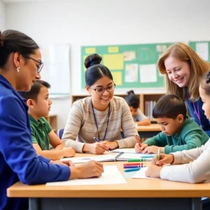 Students and teachers participating in a school improvement initiative