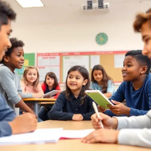 Students engaged in classroom activities in a middle school